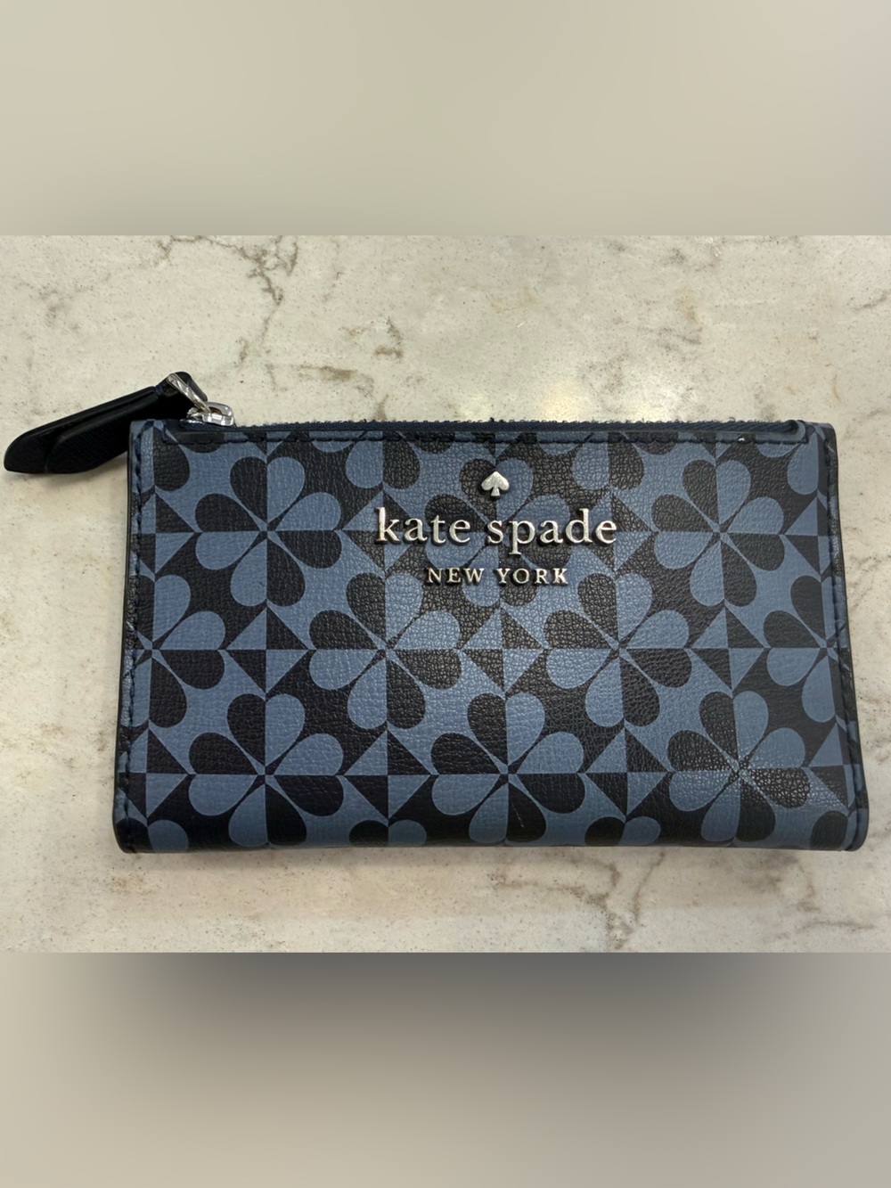 kate spade Blue and Black Floral Zip Wallet in Mint Condition